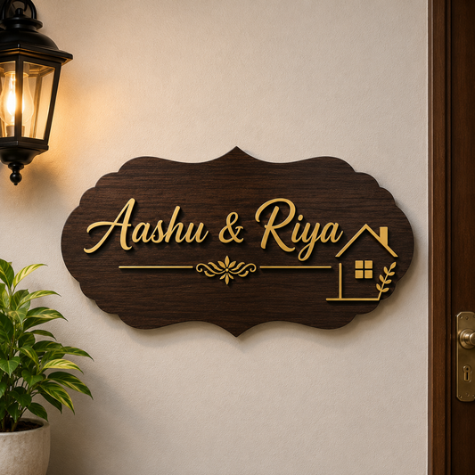 Personalized MDF Wooden Couple Name Plate with Kid Name Tag