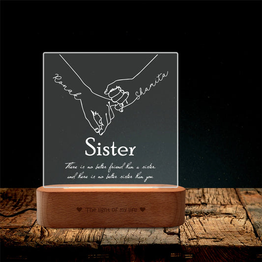 Personalized Sister Love Acrylic LED Lamp | Raksha Bandhan Gift for Sister