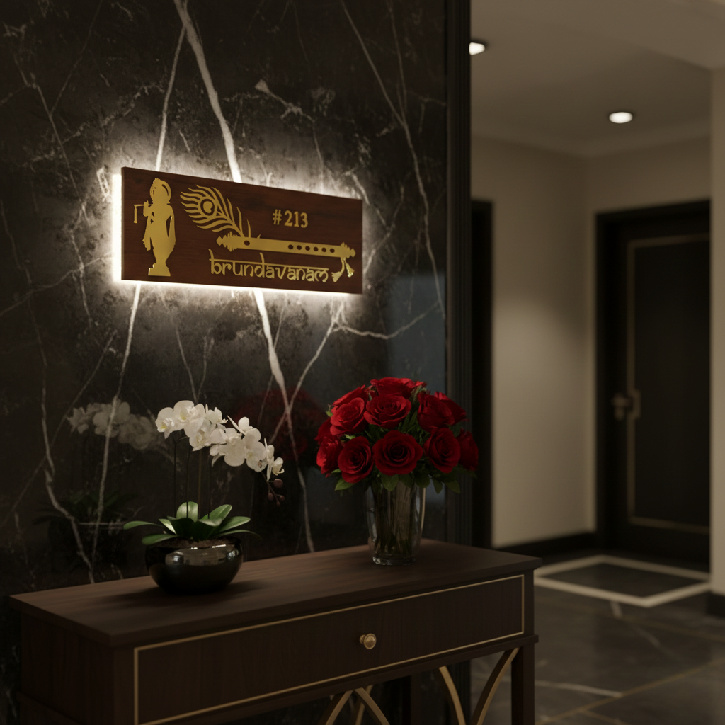 3D Krishna Grace Flute Nameplate