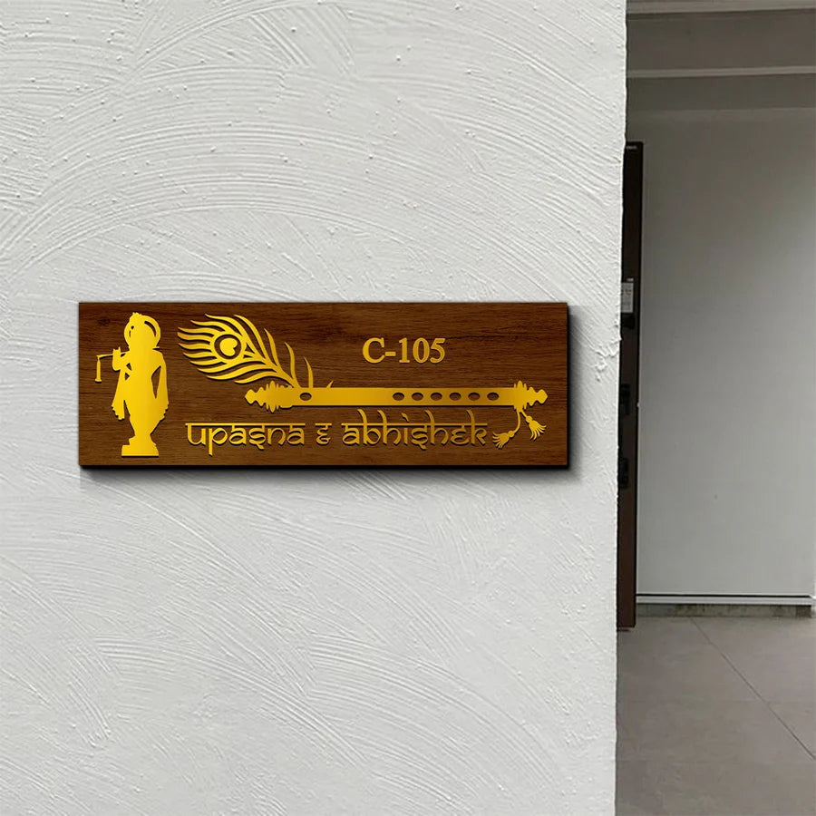 3D Krishna Grace Flute Nameplate