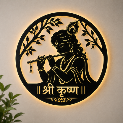 Shree Krishna LED Wall Hanging with Warm Backlight