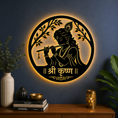Shree Krishna LED Wall Hanging with Warm Backlight