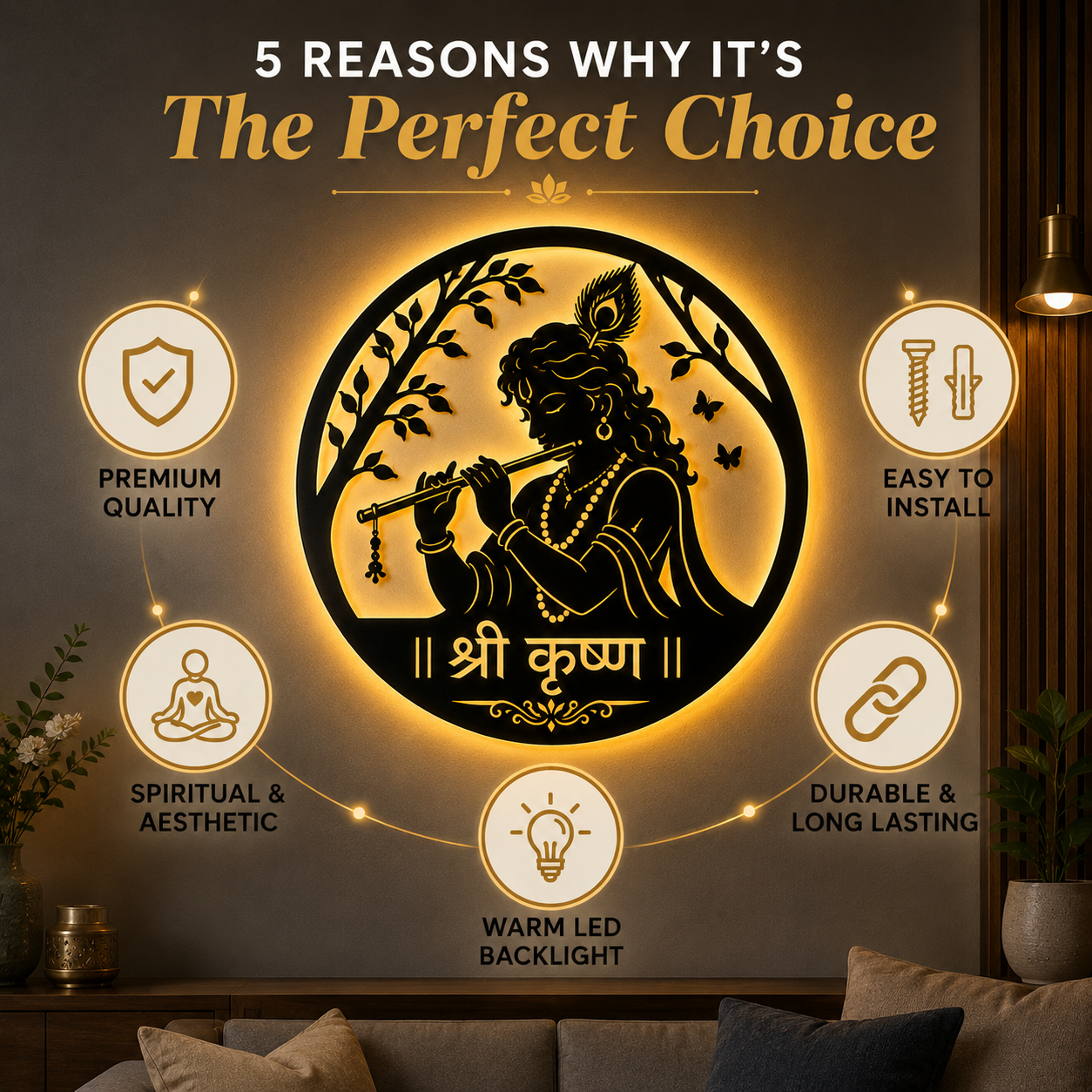 Shree Krishna LED Wall Hanging with Warm Backlight