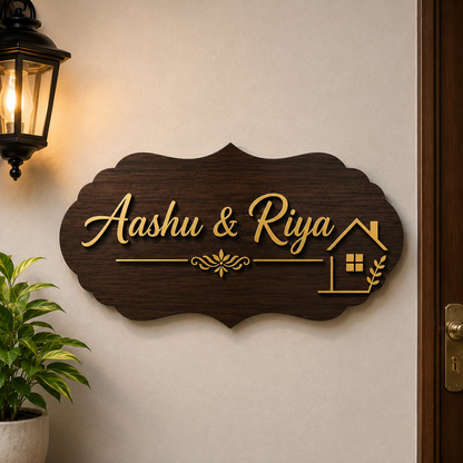 Personalized MDF Wooden Couple Name Plate with Kid Name Tag