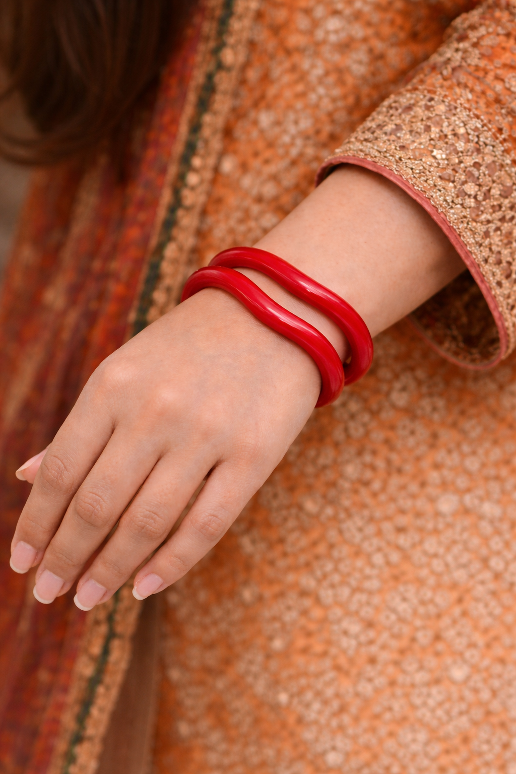 Glossy Red Wave Bangles