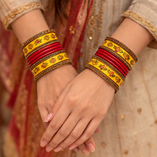 Traditional Red Yellow Bridal Bangles