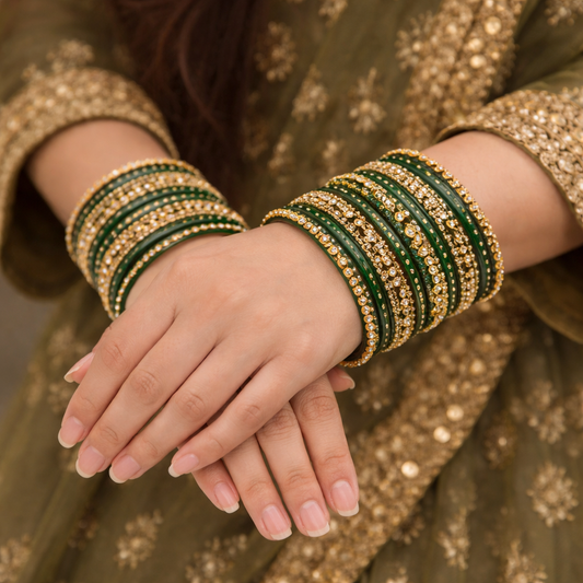 Luxury Green Stone Bangle Set