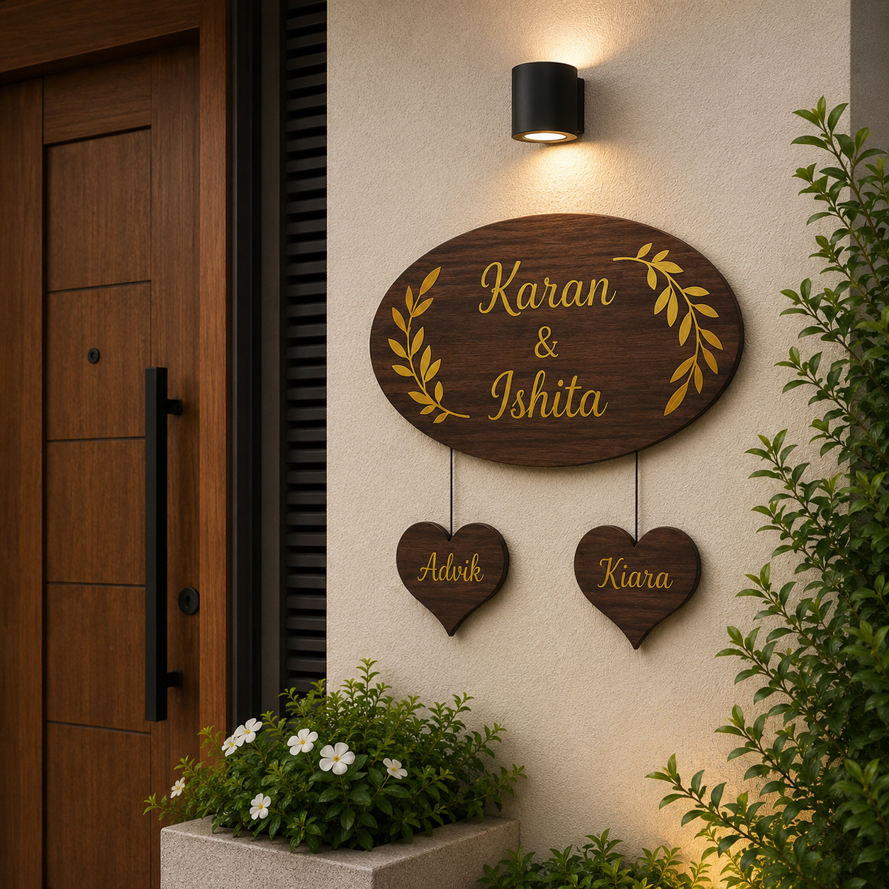 Classic 3D Brown Name Plate with Kids