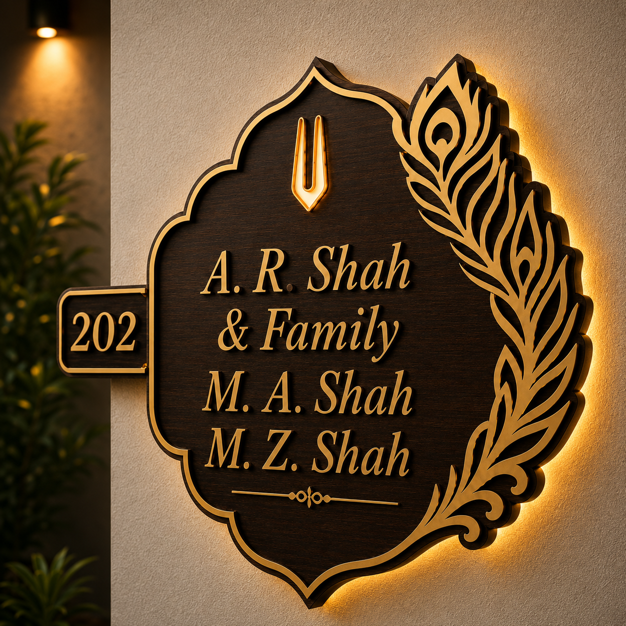 Luxury Custom Peacock Feather Nameplate